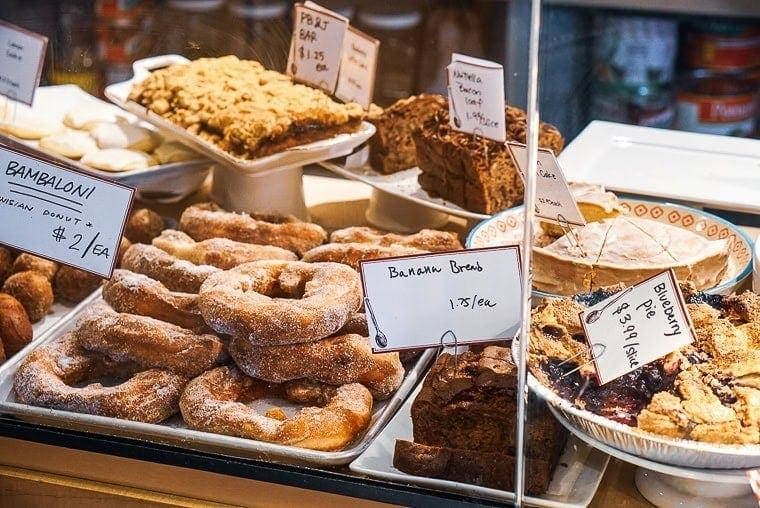 Michu Deli. Seattle, Pike Place Market, deli, bakery, desserts, sandwich shop, blueberry pie, banana bread, bambaloni, pb & j bar, seattle, small business