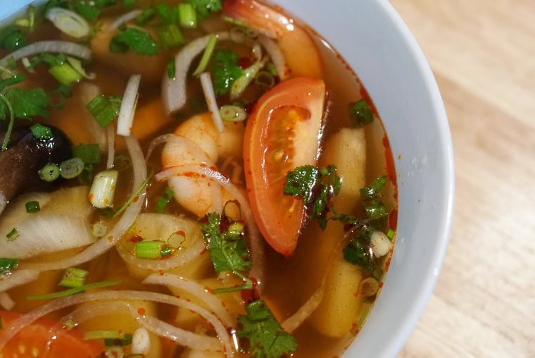 tomato, shrimp, broth, onion, cilantro, green onions, Pho, Mr. Saigon, Pioneer Square, Seattle