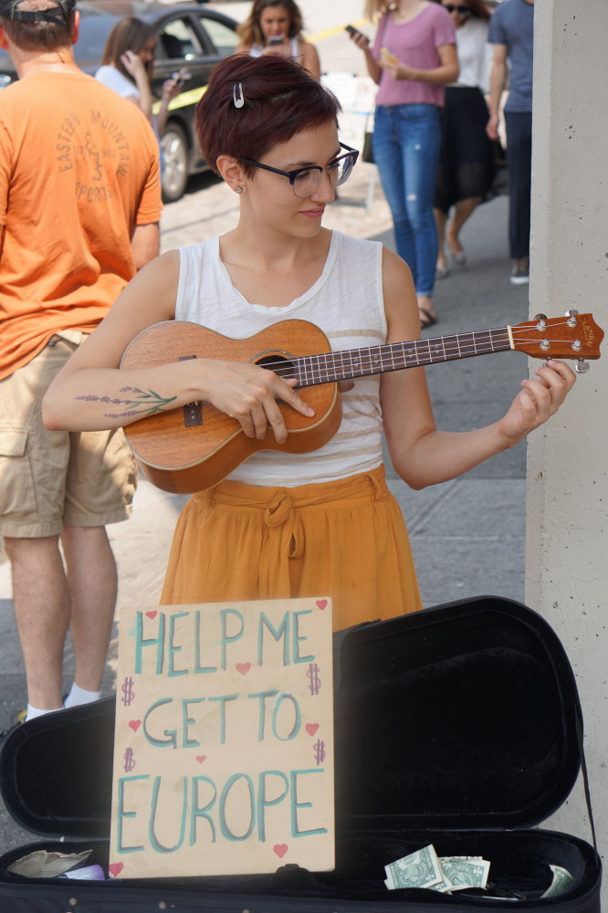 Busking, Ukulele, sign, Money, Pike Place Market