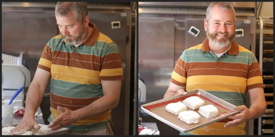 Art Stone, Pike Place Market, biscuit making, Honest Biscuits, striped polo, beard