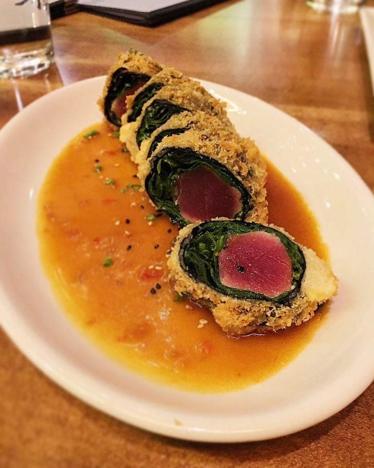 ahi tuna, panko-crusted sushi roll