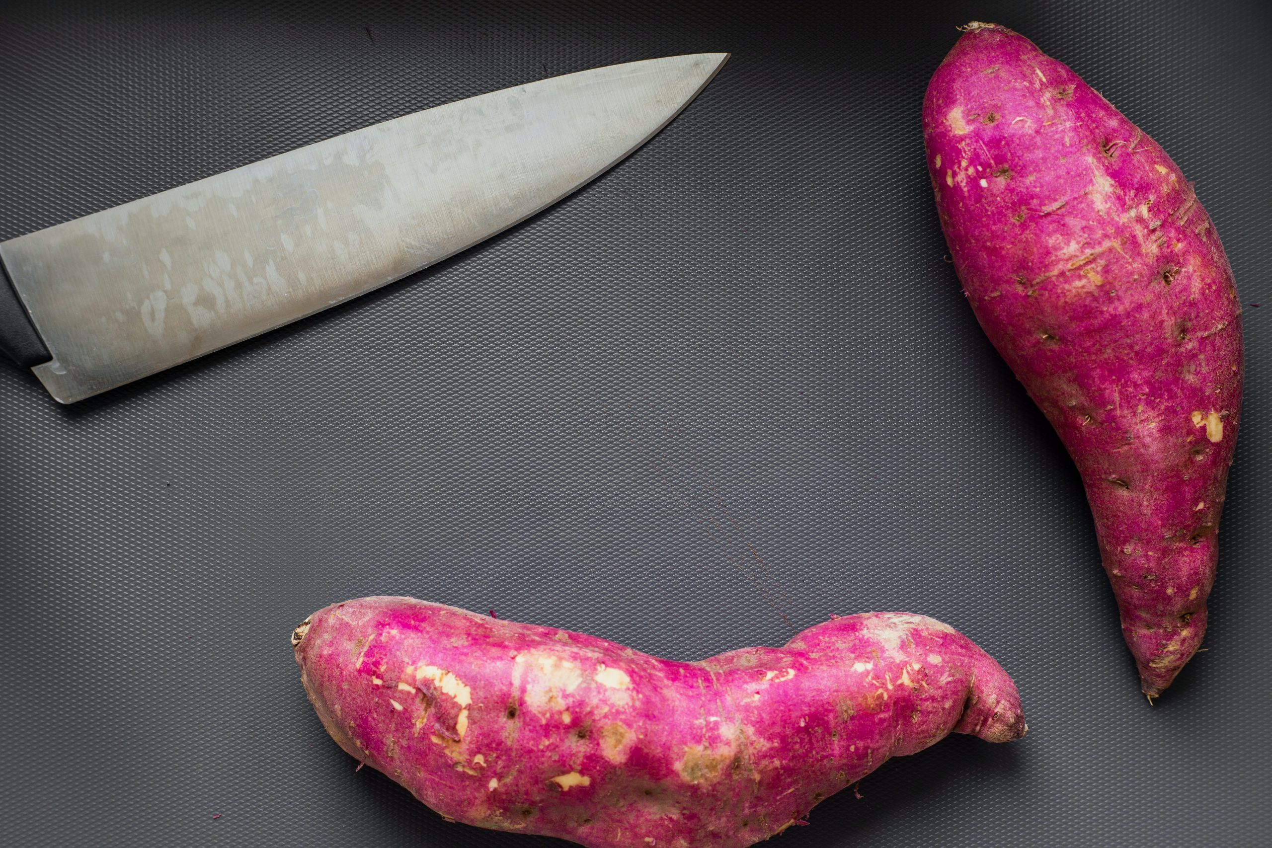sweet potatoes, chef's knife