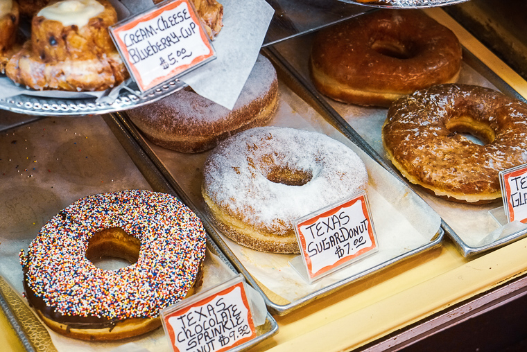 Texas-Sized Donuts. Sprinkles, Powdered sugar, Cream Cheese, sheet tray, Pike Place Bakery, Pike Place Market