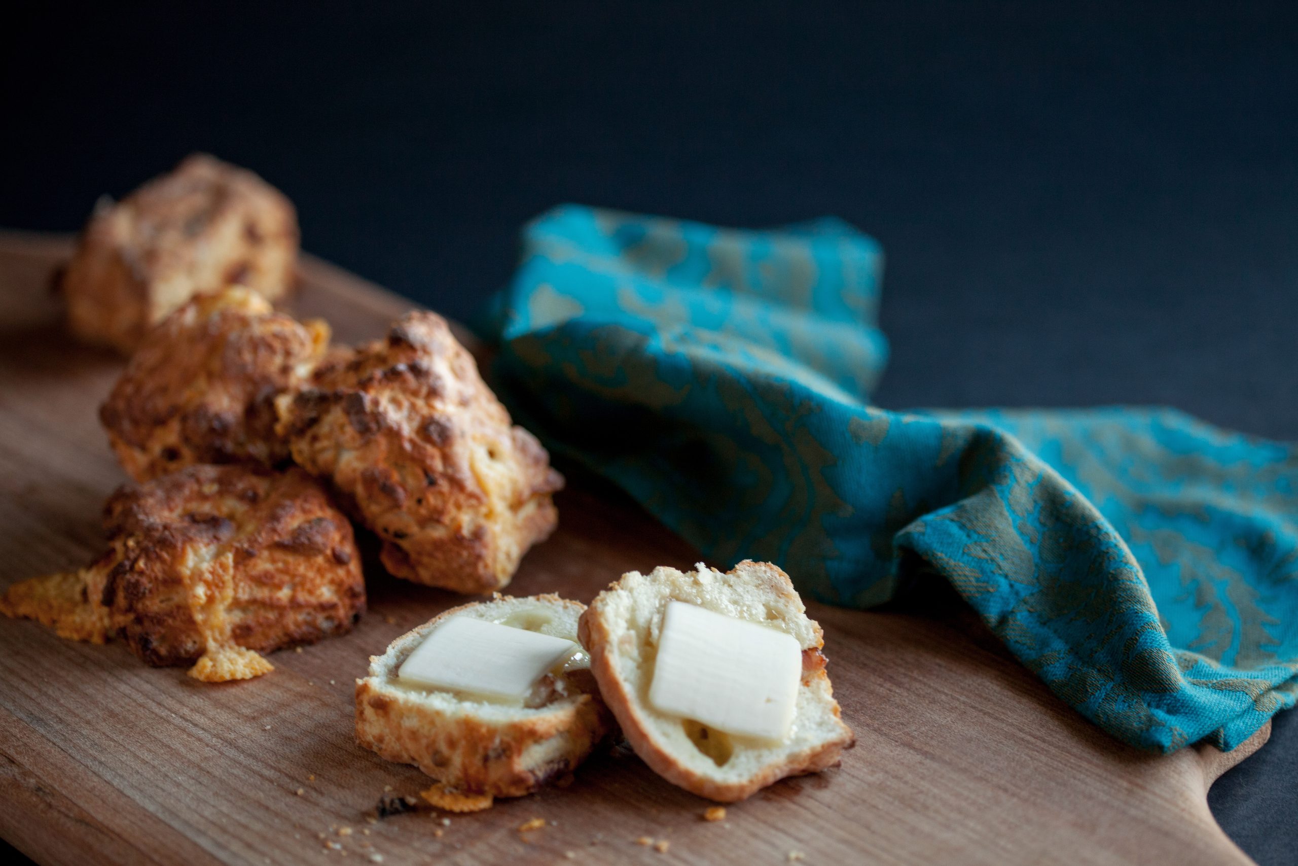 Biscuits, Savor Seattle, Honest Biscuits, butter, green cloth, cutting board